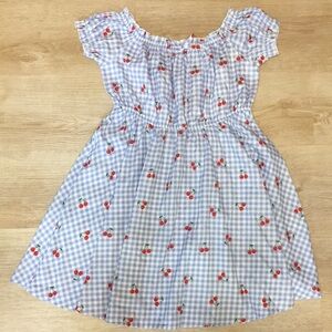 Shein Blue & White Plaid Checkered Dress Cherry Print 11/12Y Dress